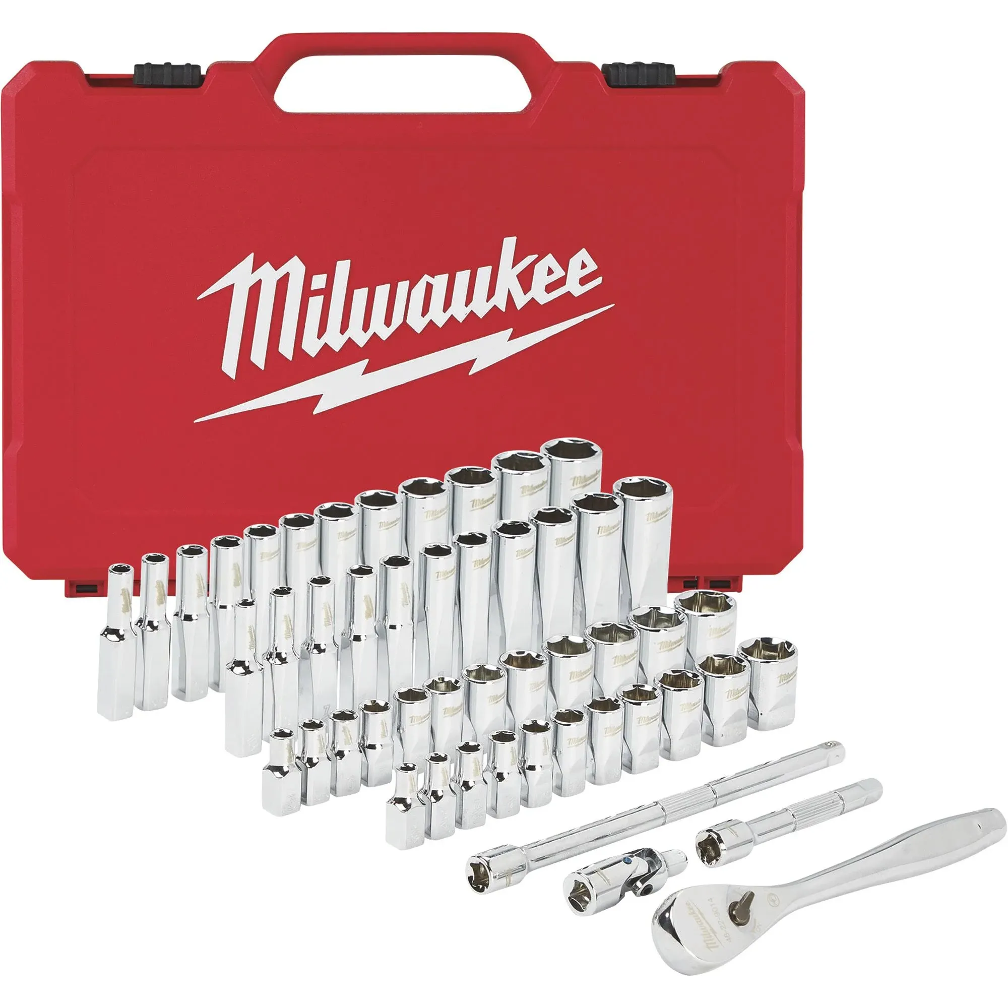 Milwaukee 1/4 in. drive Metric/SAE Mechanics Socket and Ratchet Set 50 pc