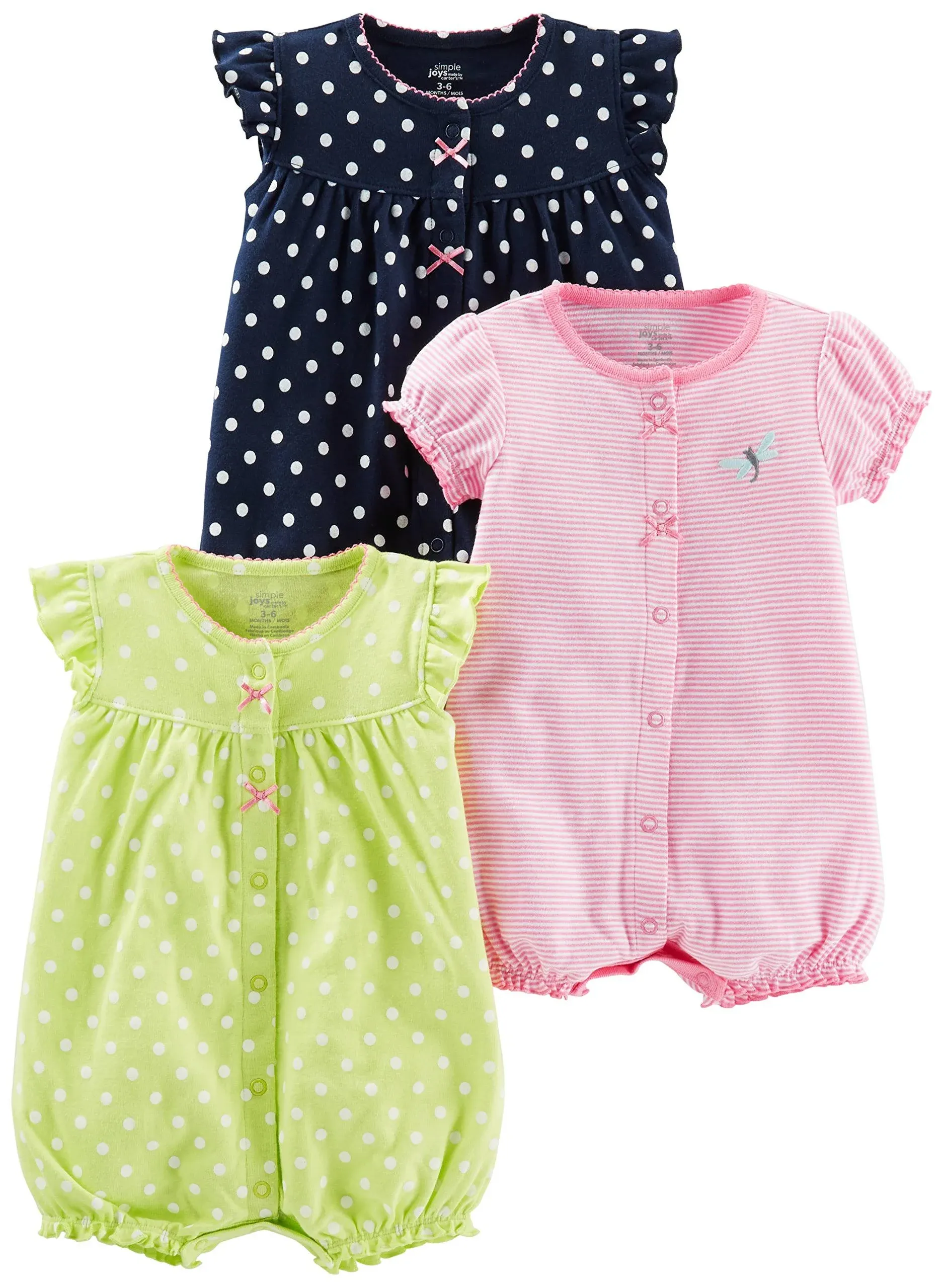 Simple Joys by Carter's baby girls 3 Pack Snap up Rompers