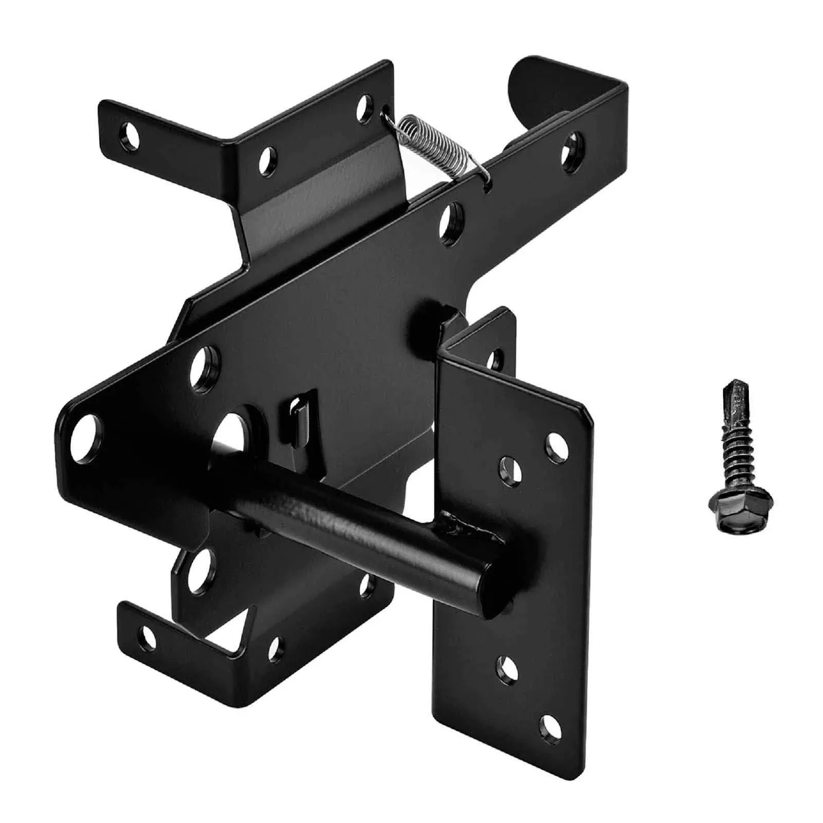 Heavy Duty Fence Self-Locking Gate Latch - Black Finishing Post Mount Steel Automatic Gravity Lever Wood Fence Gate Latches with Fasteners Hardware