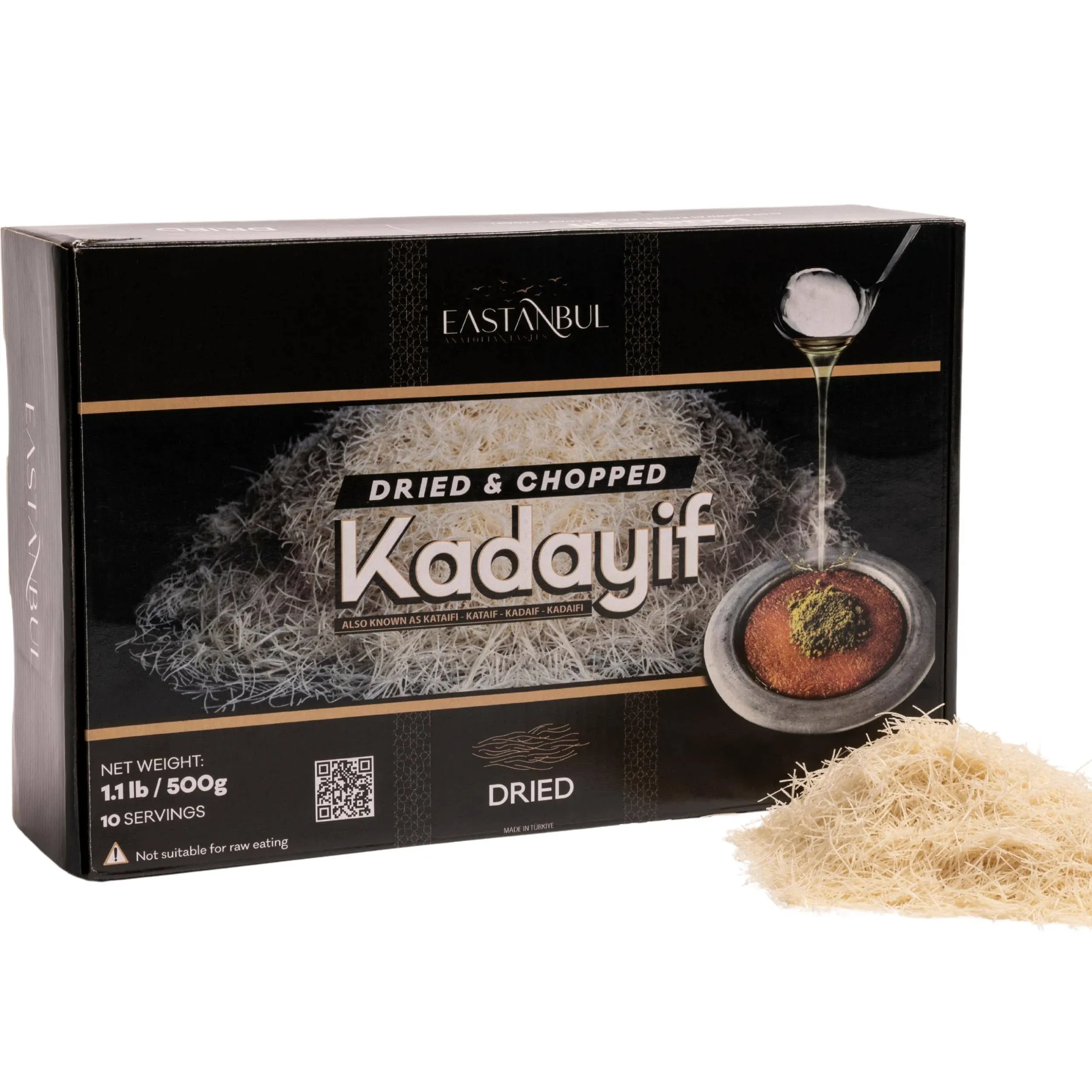 Eastanbul Dried & Chopped Kataifi Shredded Fillo Dough, Kurutulmus Kadayif Pastry Dough, One of The Staple Duo of Syrup Sweetened Turkish Desserts, Sh