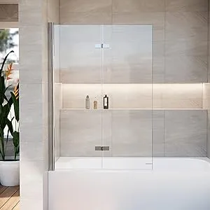 36 * 55 Inch Bathtub Shower Door,Bathroom Door with Bottom Seal,Liftable and Foldable Glass Door,Rectangular Bathtub Screen,Installed on Left and Right Sides