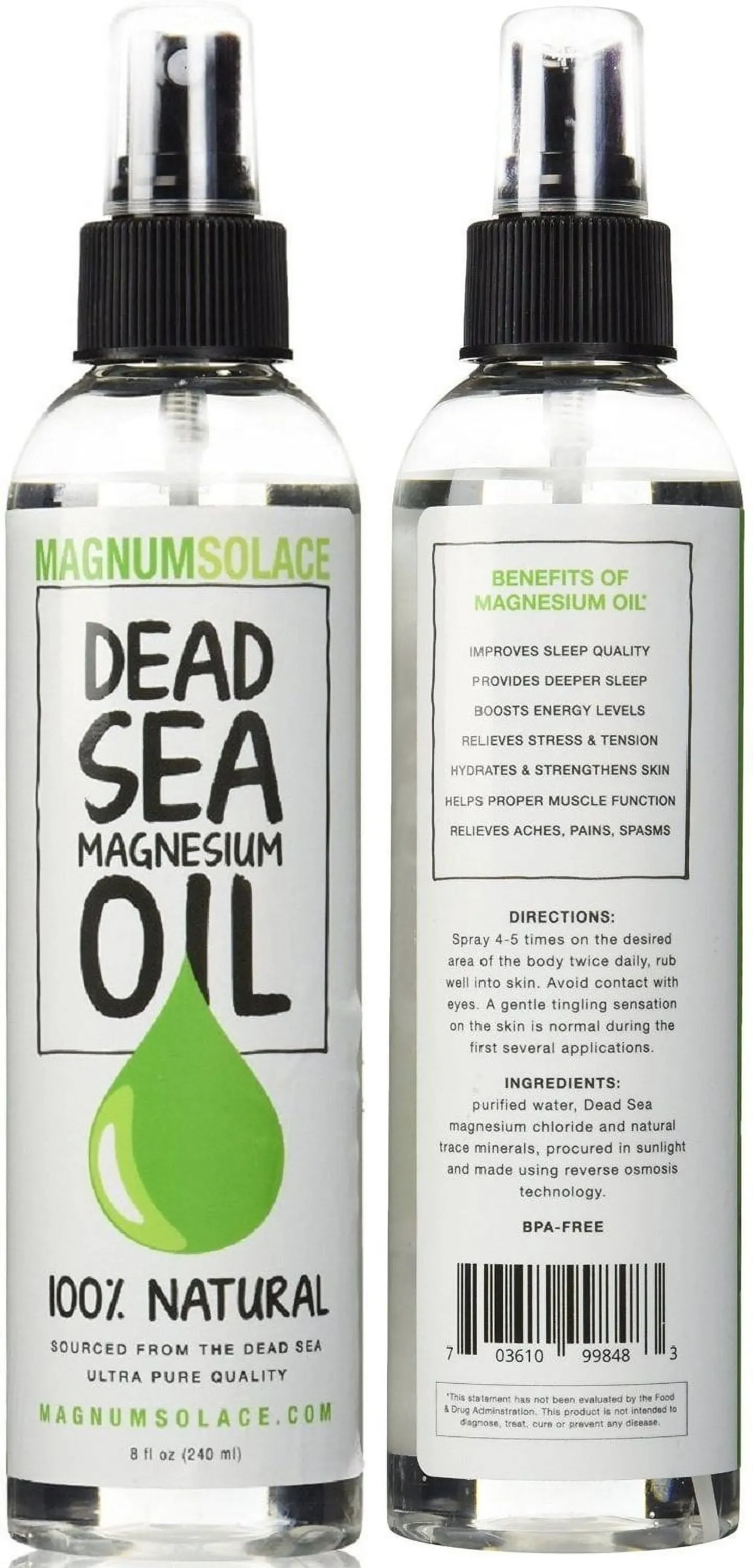 Magnesium Oil Spray 100% Pure from The Dead Sea - Large 8 oz Bottle