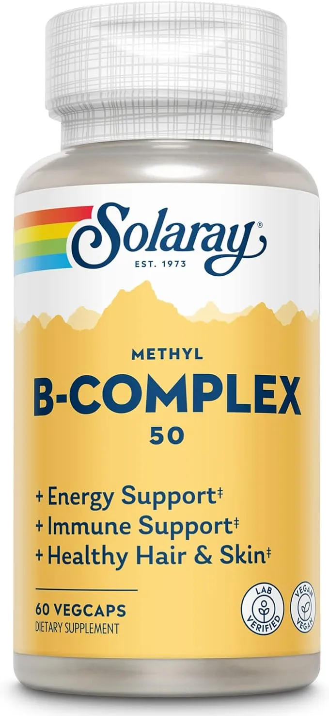 Solaray Methyl B-Complex 50mg | Methylated Forms of Folate & B-12 | Healthy Hair & Skin, Nerves, Immune Function & Metabolism Support | 60 VegCaps