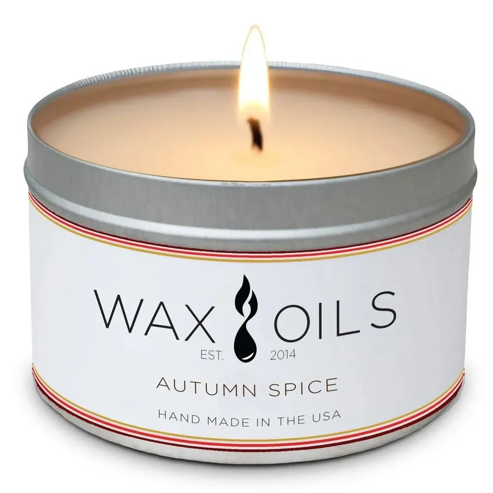 Wax and Oils Soy Wax Aromatherapy Scented Candles (Autumn Spice) 8 Ounces. Singl