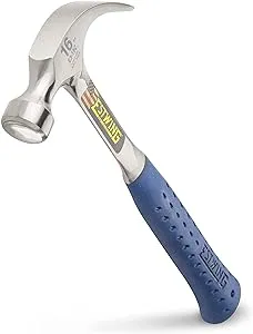 ESTWING Hammer - 16 oz Curved Claw with Smooth Face & Shock Reduction Grip - E3-16C,Silver