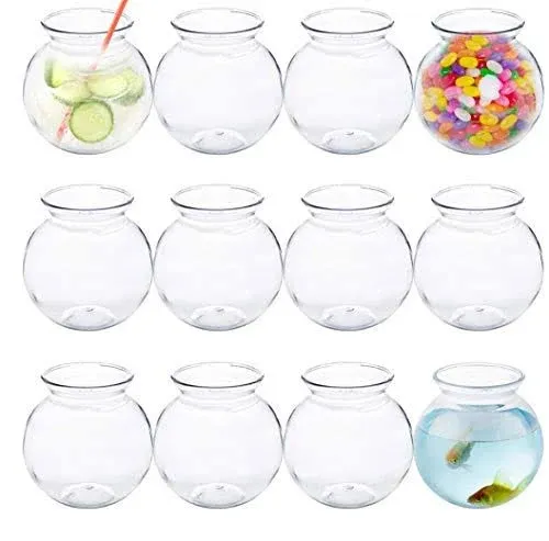 Plastic Fish Bowl (12 Count) 4 Inch Fishbowl - 16 Ounces, Clear