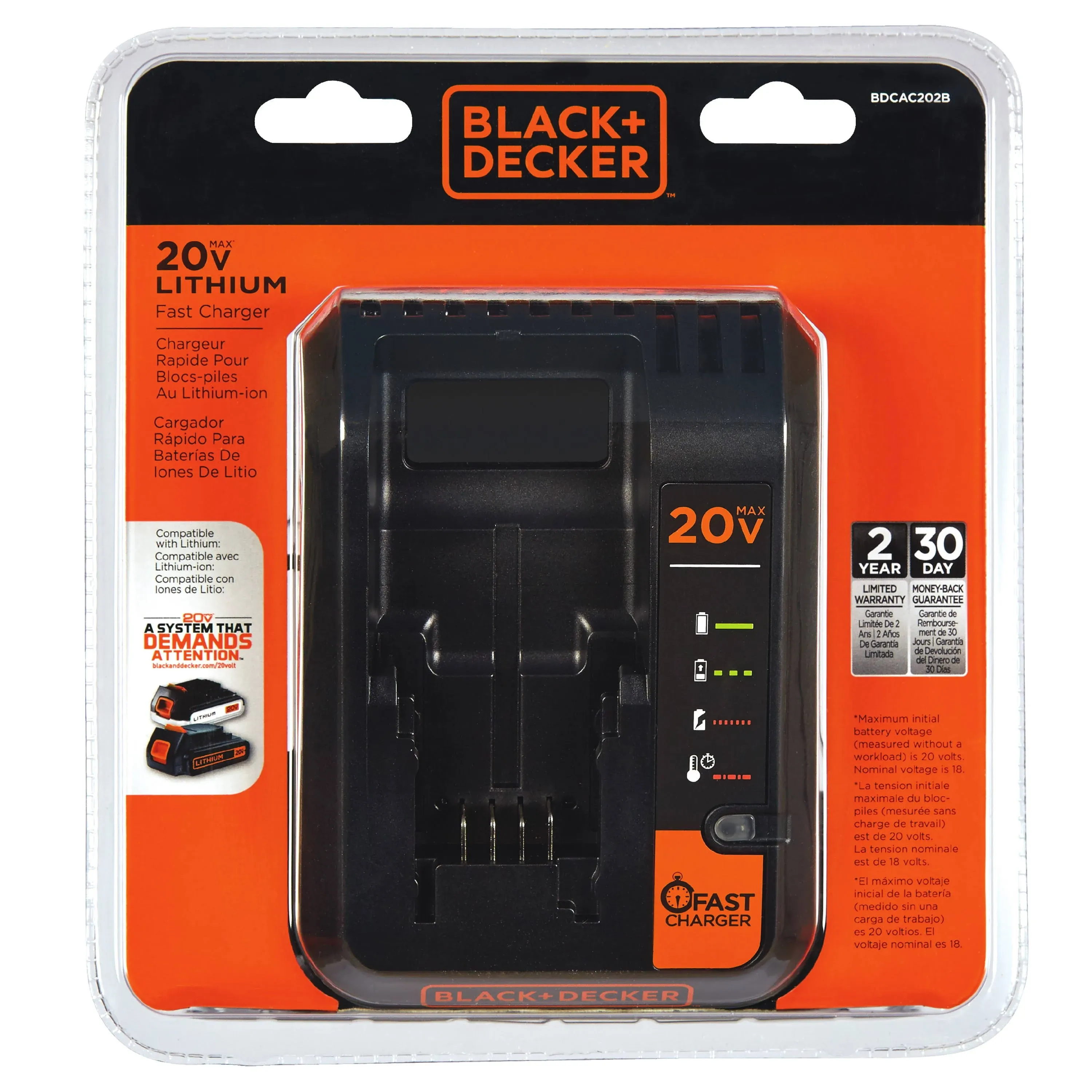 NEW Black + Decker BDCAC202B 20v Lithium Battery Fast Charger