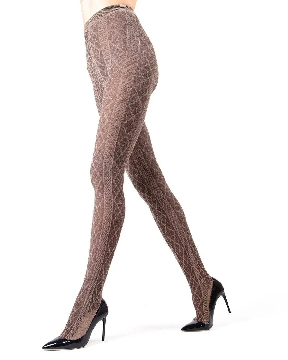 Memoi Crossing Diamonds Sweater Tights