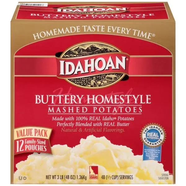 Idahoan Buttery homestyle flavored mashed potatoes, 3 LB,12 pouches