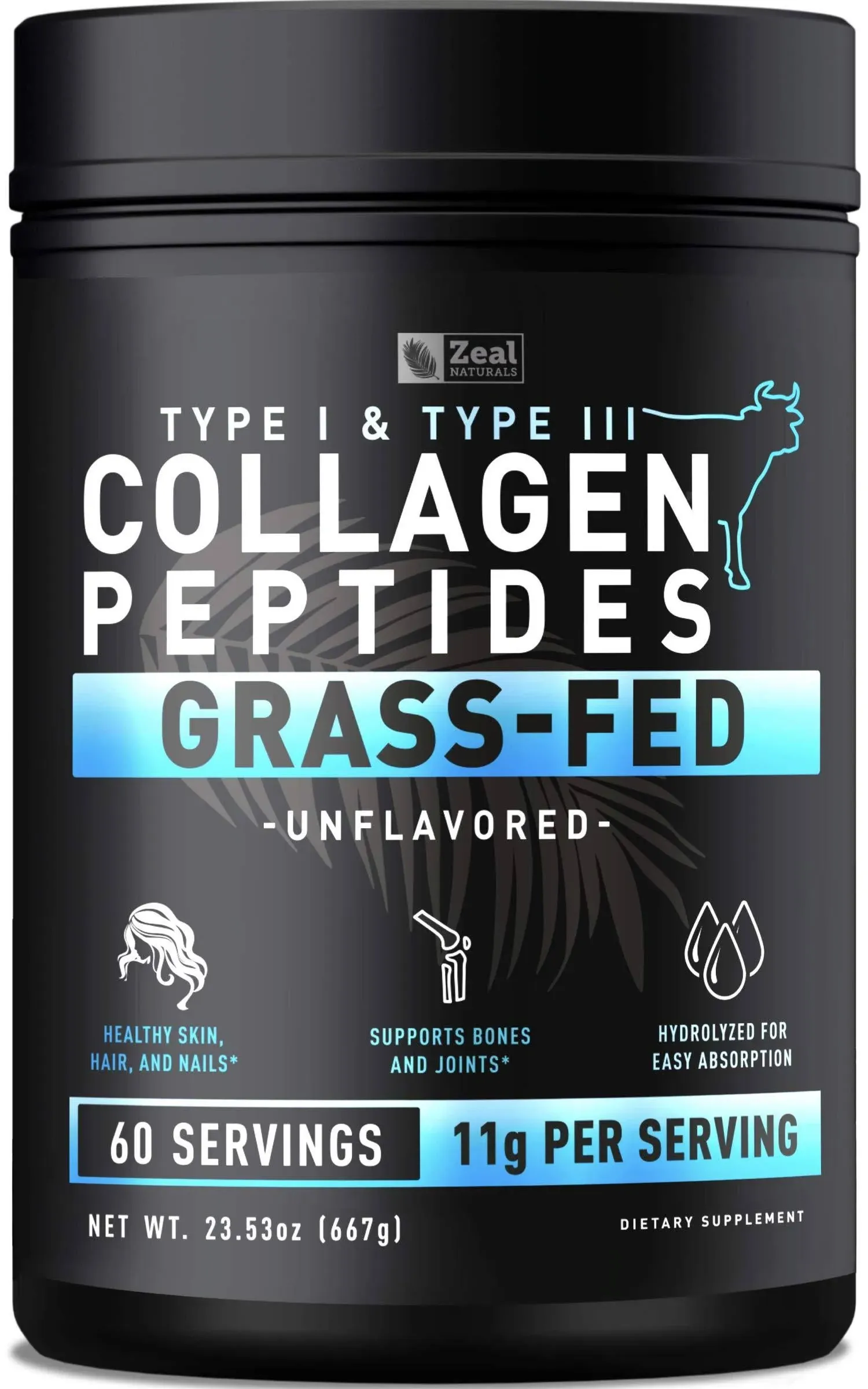 Pure Collagen Peptides Powder (11g |60 Servings) Grass Fed Pasture-Raised