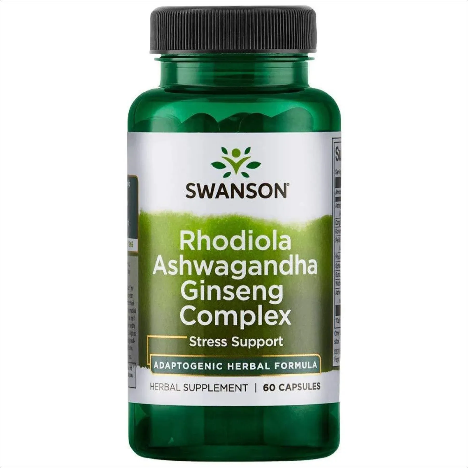 Swanson Rhodiola Ashwagandha Ginseng Complexe Aide Relieve Stress 60 Capsules