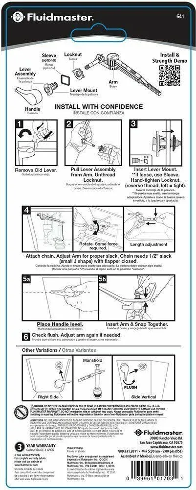 Fluidmaster Chrome Universal Perfect Fit Toilet Tank Lever