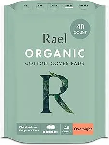 Rael Pads for Women, Organic Cotton Cover - Period Pads with Wings, Feminine Care, Sanitary Napkins, Heavy Absorbency, Unscented, Ultra Thin (Overnight, 40 Count)