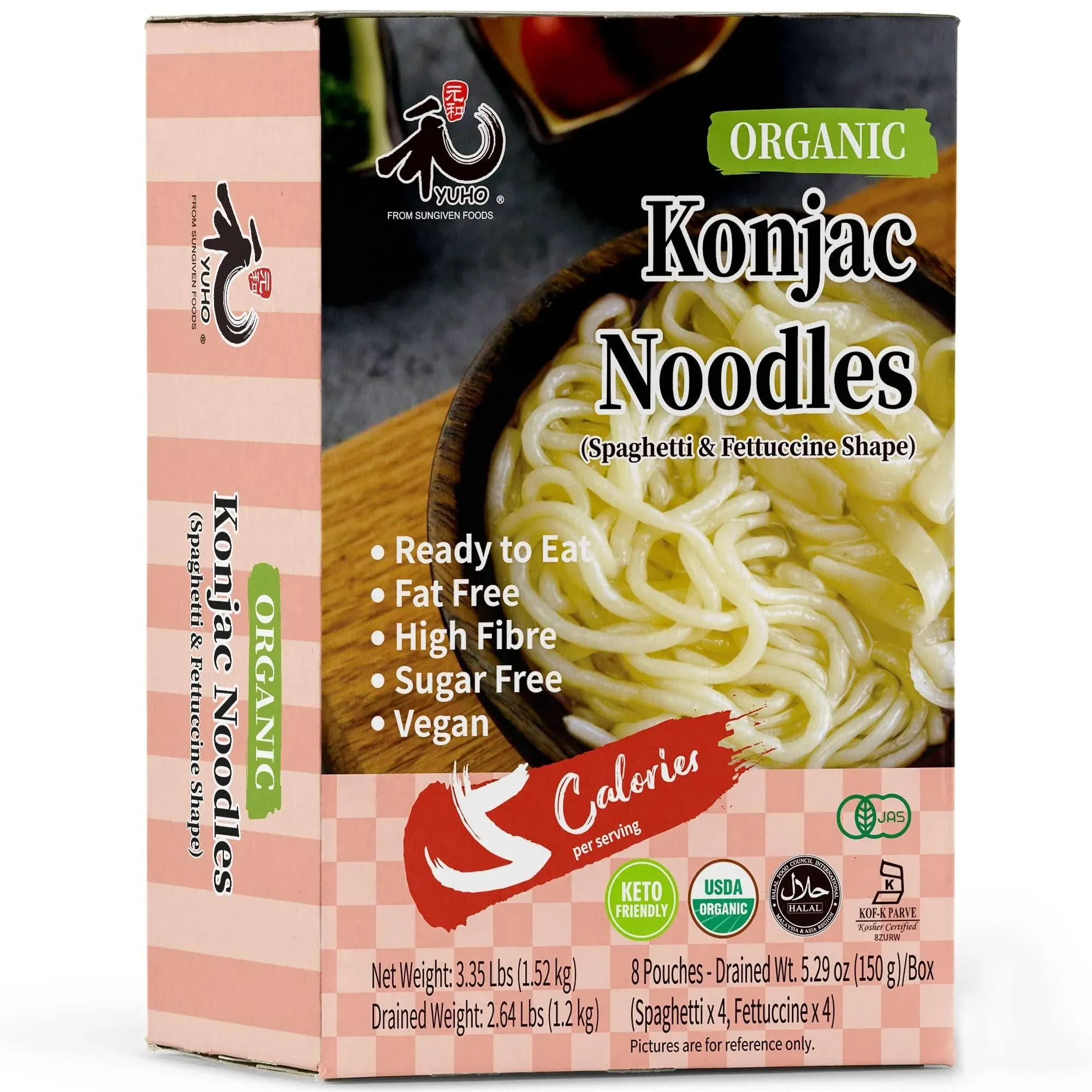 YUHO Organic Shirataki Konjac Pasta Variety 8 Pack