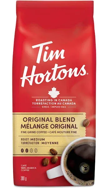 Tim Hortons Original Coffee, Fine Grind Bag, Medium Roast, 300g