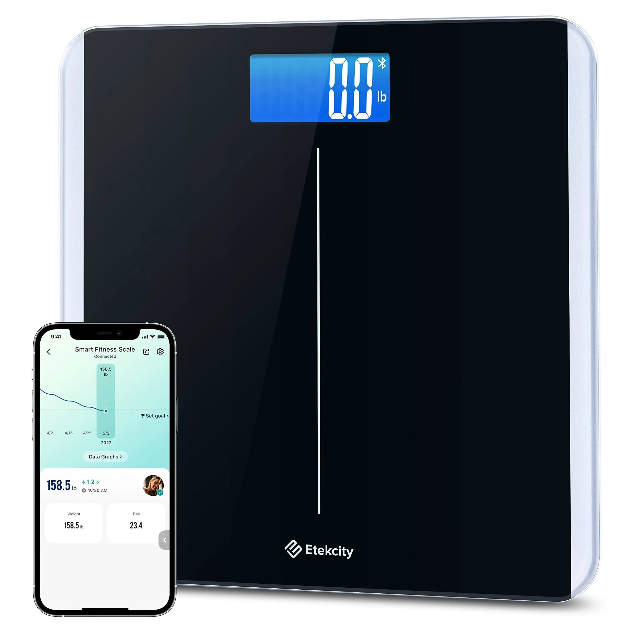 Etekcity Bathroom Scale for Body Weight and BMI, Smart Bluetooth Digital Weighing Scale, Upgraded Version of eb9380h Scale, Free VeSync App, Rounded Corner, 11 x 11 inches, 0.1lb/ 0.05kg, 400 Pounds