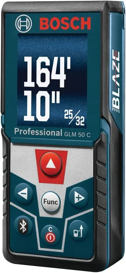 BOSCH Blaze GLM50C Bluetooth Enabled 165ft Laser Distance Measure with Color Backlit Display