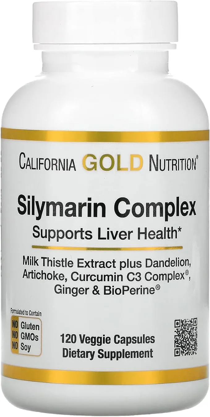 Silymarin Liver Health Complex, Milk Thistle Extract with Curcumin, Artichoke, Dandelion, Ginger, Black Pepper, Synergistic Liver Detox & Cleanse, 120 Veggie Capsules by California Gold Nutrition