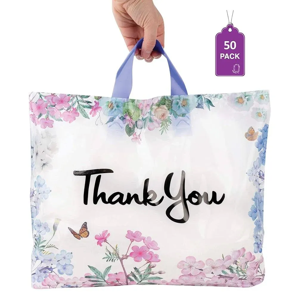 Purple Q Crafts Floral Thank You Plastic Bags