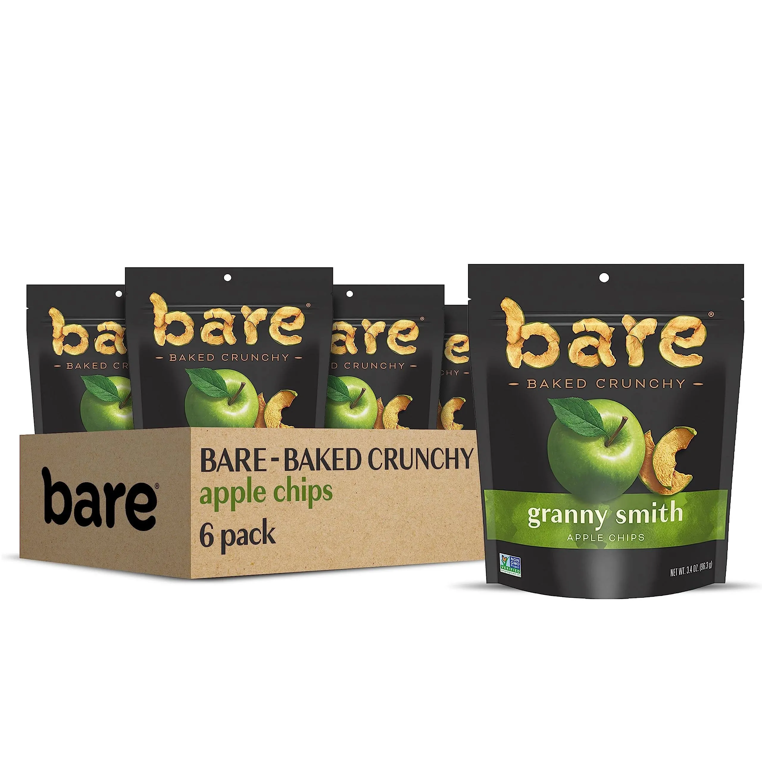 Bare Baked Crunchy Apple Chips, Granny Smith, Gluten Free, 3.4 Ounce Bag, 6 Count