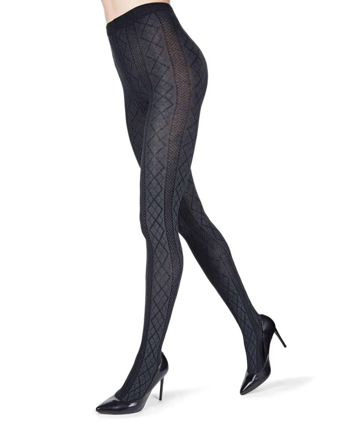 Memoi Juneau Diamonds Sweater Tights, Size S/M, Dark