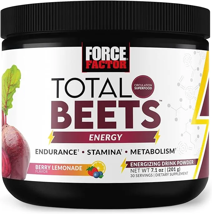 Force Factor Total Beets Beet Root Powder with Energy, NO3-T Nitrates to Support Circulation, Blood Pressure, Blood Flow, and Stamina - Plus Green