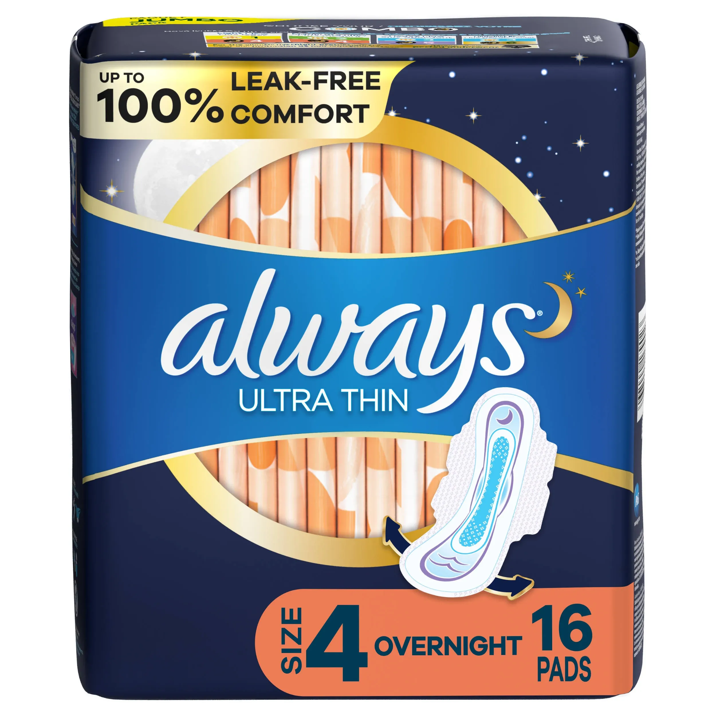 Always Ultra Thin Overnight Pads with Wings Size 4 (16 ct)