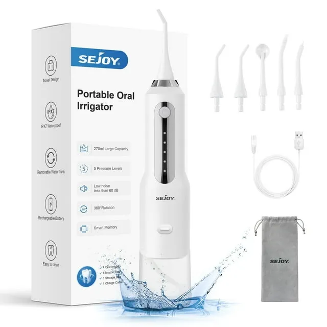 Sejoy Cordless Water Flosser Water Dental Flosser Water Flossers for Teeth Oral Irrigator Rechargeable for Home Travel Office