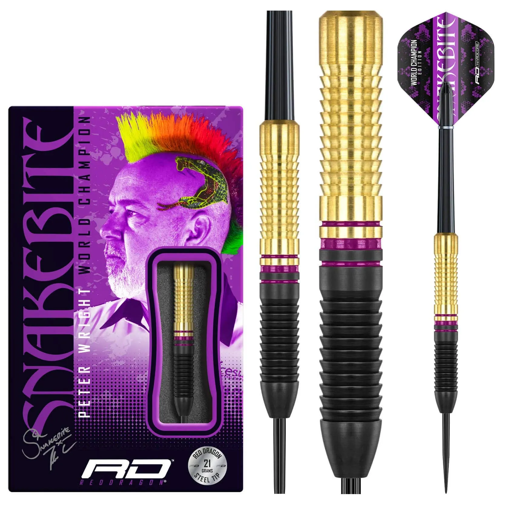 RED DRAGON Peter Wright Snakebite Brass Darts Sets Purple 