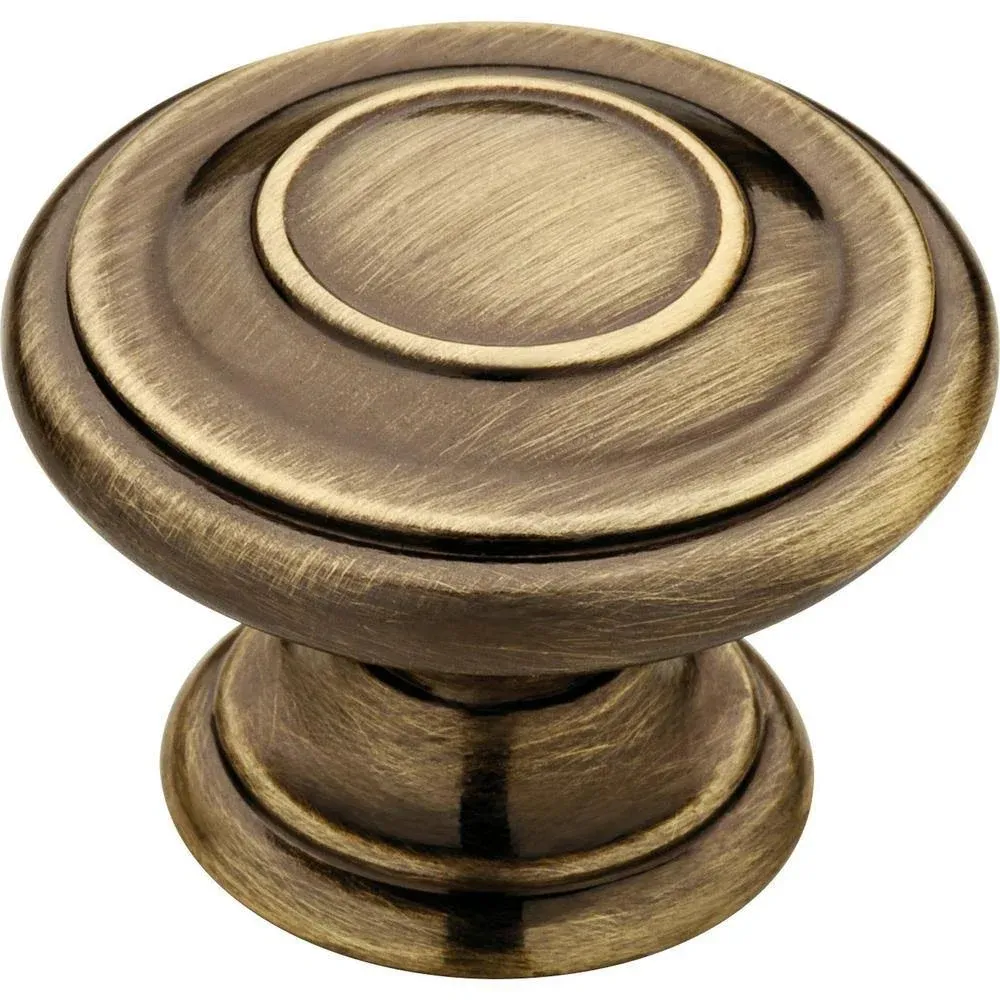 Harmon 1-3/8 in. (35 mm) Antique Brass Round Cabinet Knob (10-Pack)