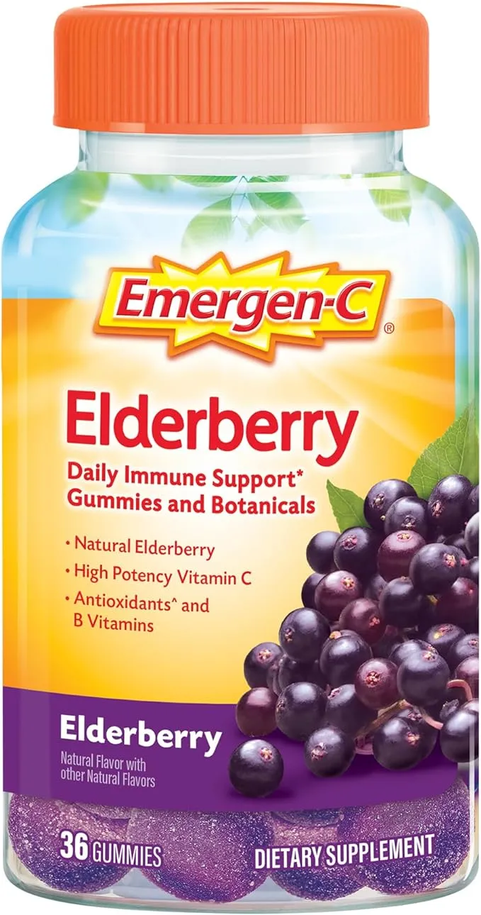 Emergen-C Elderberry Gummies, Elderberry Immune Support Natural Flavors with High Potency Vitamin C, 36 Count