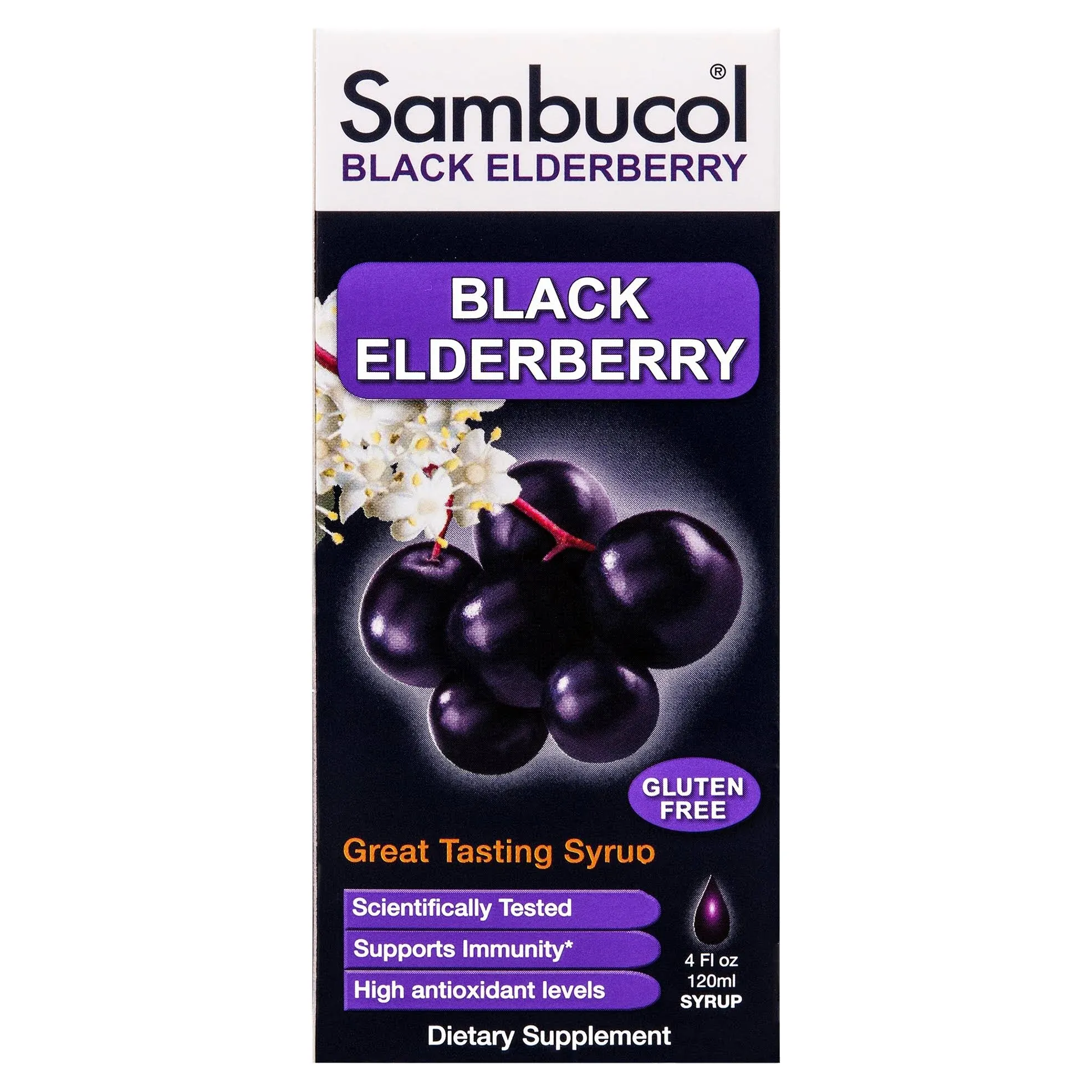 Sambucol Immune System Support Syrup, Black Elderberry - 4 fl oz bottle