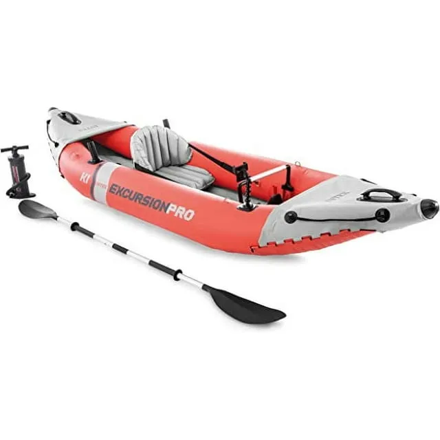 INTEX Excursion Pro Inflatable Kayak Series: Includes Deluxe 86in Aluminum Oars and High-Output Pump – SuperTough PVC – Adjustable Bucket Seat – Fishing Rod Holders – Grab Handles