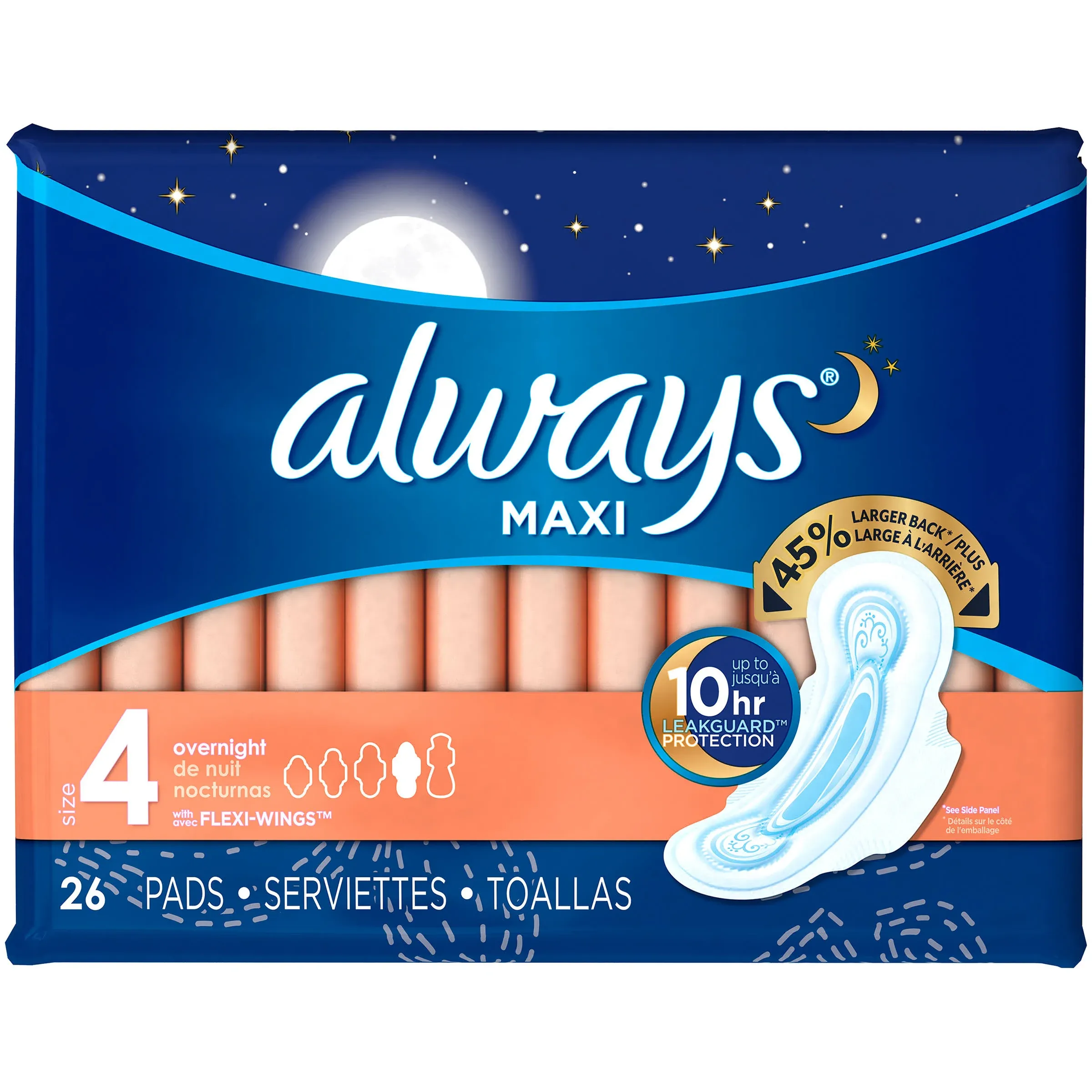 Always Maxi Overnight Pads with Flexi-Wings, Size 4 - 26 count