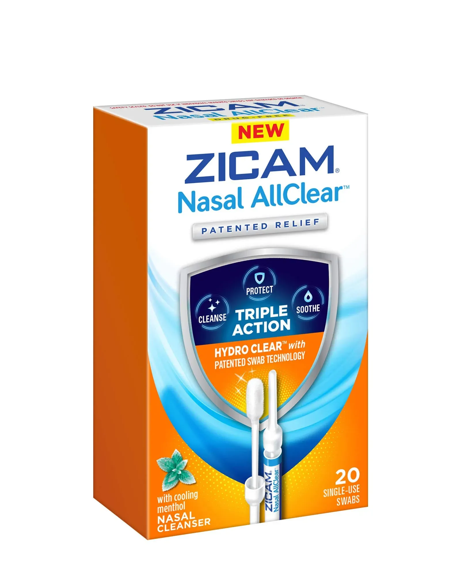 Zicam NASAL AllClear Triple Action Cleanser cooling menthol 20 SWABS nib 02/2024