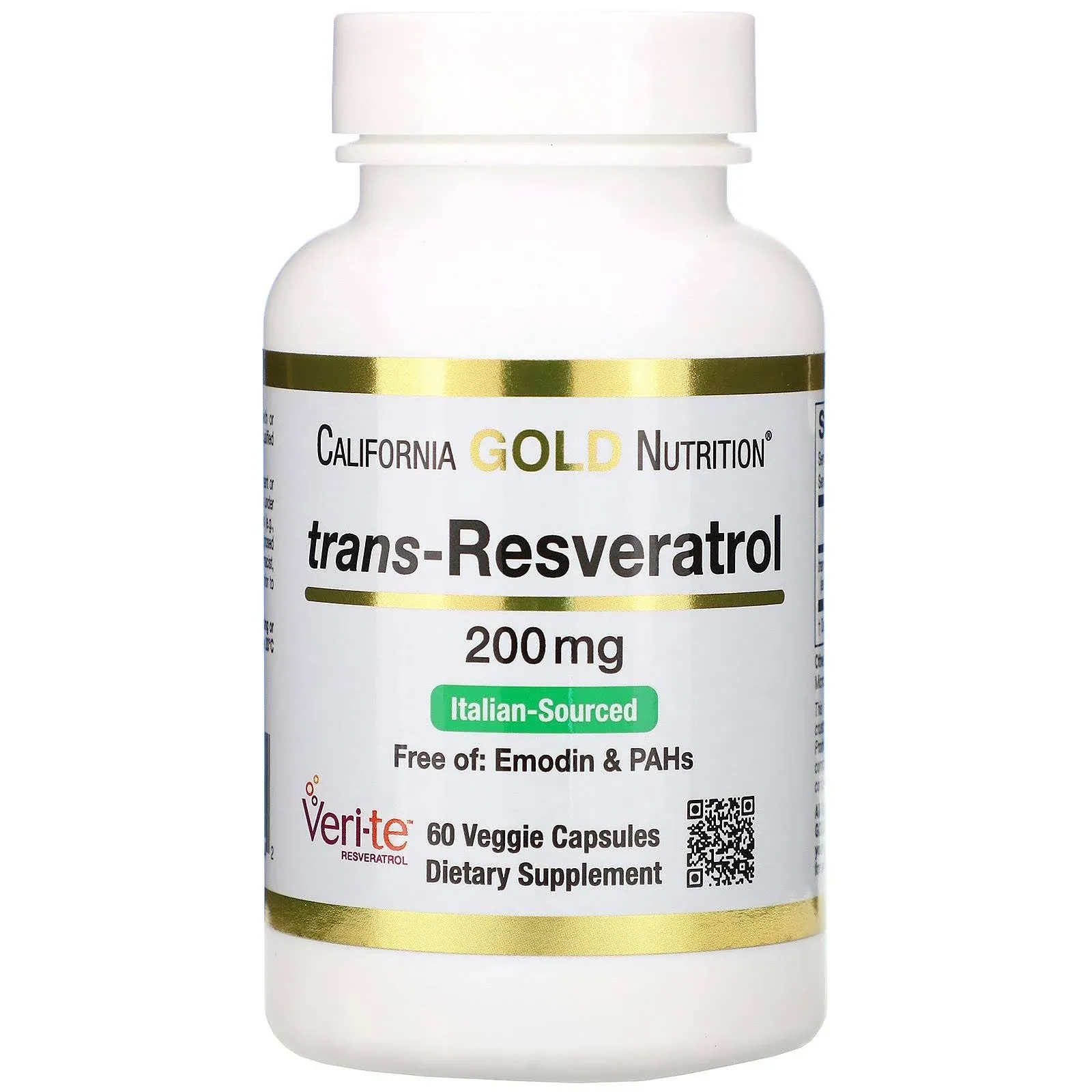 California Gold Nutrition, Trans-Resveratrol, Italian Sourced, 200 mg, 60 Veggie Capsules