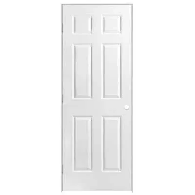 Masonite 24 in. x 80 in. 6 Panel Right-Handed Primed Composite Solid Core Single Prehung Interior Door 4-9/16 in. Flat Jamb 18931