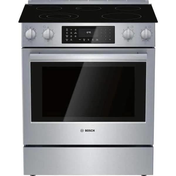 Bosch 800 Series 30 in 5 Burner Element Slide-In Electric Range in Stainless Steel with True Convection Oven and Self-Cleaning HEI8056U