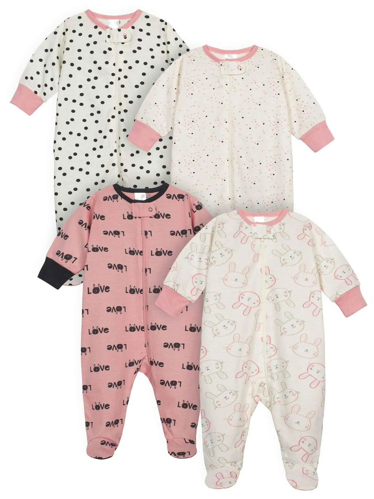 Baby Girls&#039; 4-Pack Sleep &#039;N Play Footies Multi Pack, Bunny Pink, Newborn