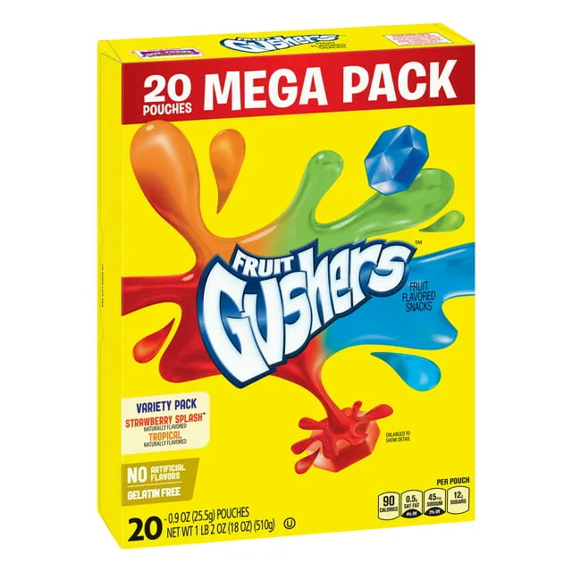 Betty Crocker Fruit Snacks Gushers Mega Pack Variety Snack Pack 20 Pouches 0.9 oz Each