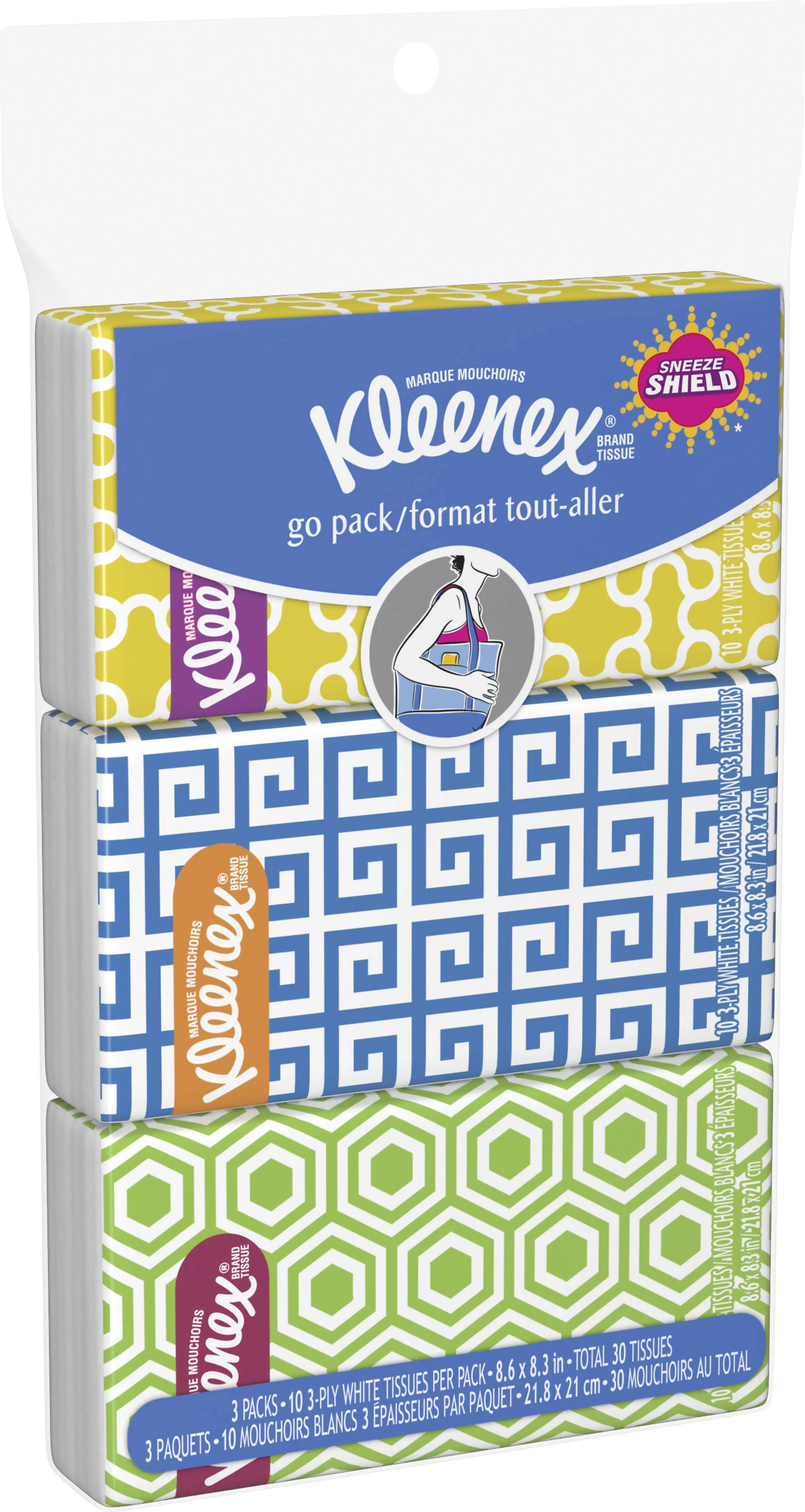 Kleenex Go Pack Facial Tissues - 3 pack, 10 sheets each