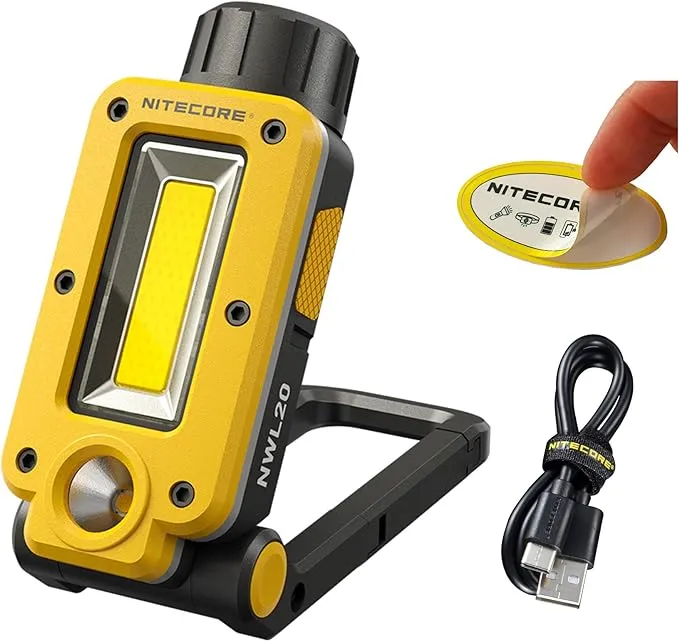 Nitecore NWL20 COB mechanics Work Light, 600 lumens, USB-C Rechargeable, Portable, 78 hours Long Runtime for Job Sites, Car repairing, with Magnetic Metal Hanging Hook, Red Light and Nitecore Sticker