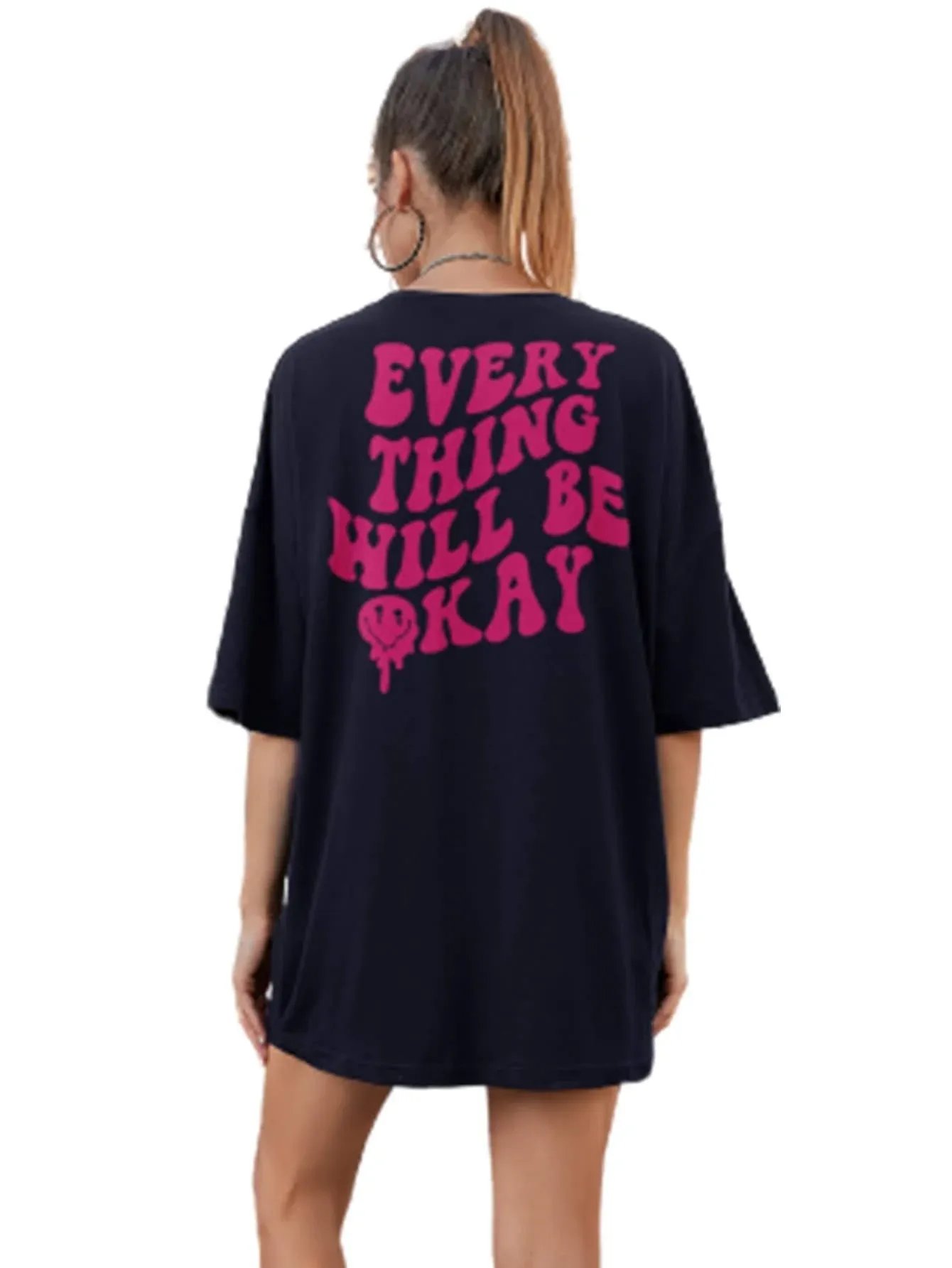 SOLY HUX Women's Graphic Tees Oversized T Shirts Basic Letter Print Short Sleeve Loose Fit Tops