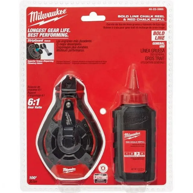 Milwaukee 48-22-3986 100ft Bold Line Chalk Reel - Red Chalk