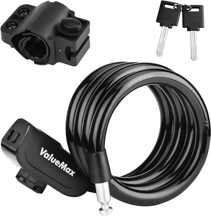 ValueMax 4FT Cable Bike Lock, ABS Lock Shell w/2 Keys &amp; 1 Secure Mount Bracket