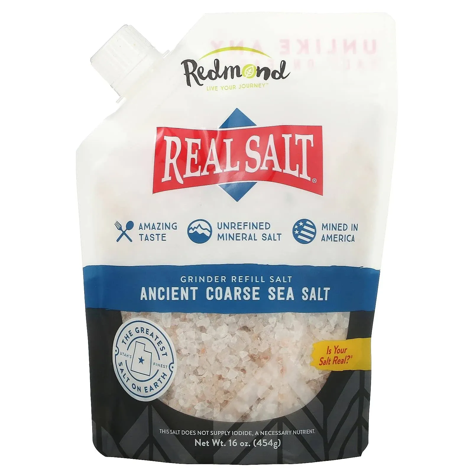 Redmond Real Salt - Ancient Fine Sea Salt, Unrefined Mineral Salt, 16 Ounce Pouch (2 Pack)