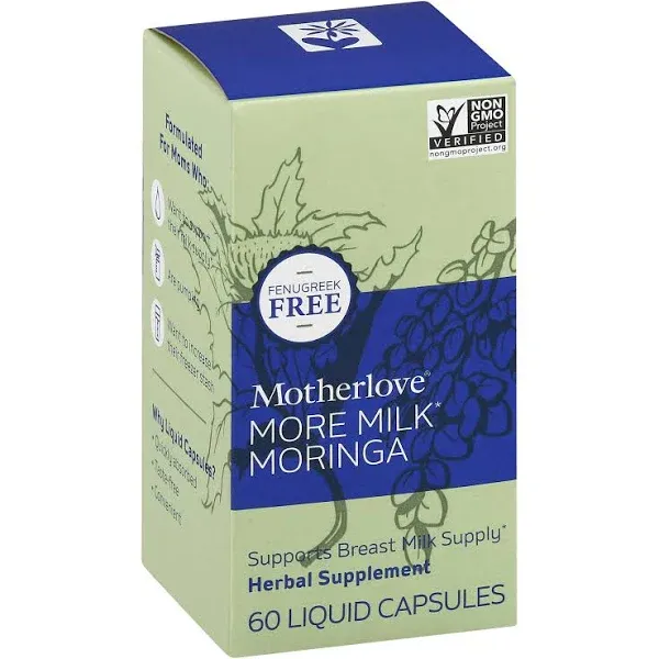 Motherlove More Milk Moringa (60 Liquid caps) Moringa-Based Lactation Supplement to Support Breast Milk Supply—Non-GMO, Organic Herbs, Vegan, Kosher