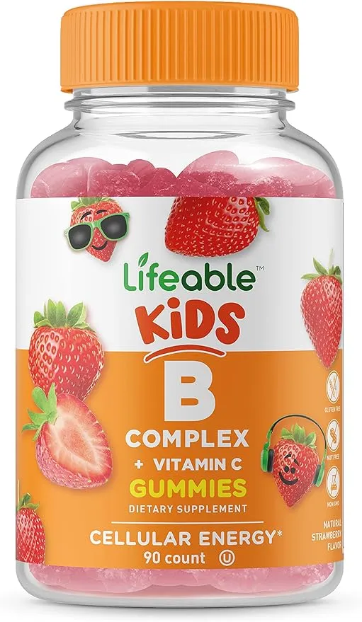 Lifeable Vitamin B Complex with Vitamin C for Kids Great Tasting Natural Flavor Gummy Supplement with Niacin, B6, Fo