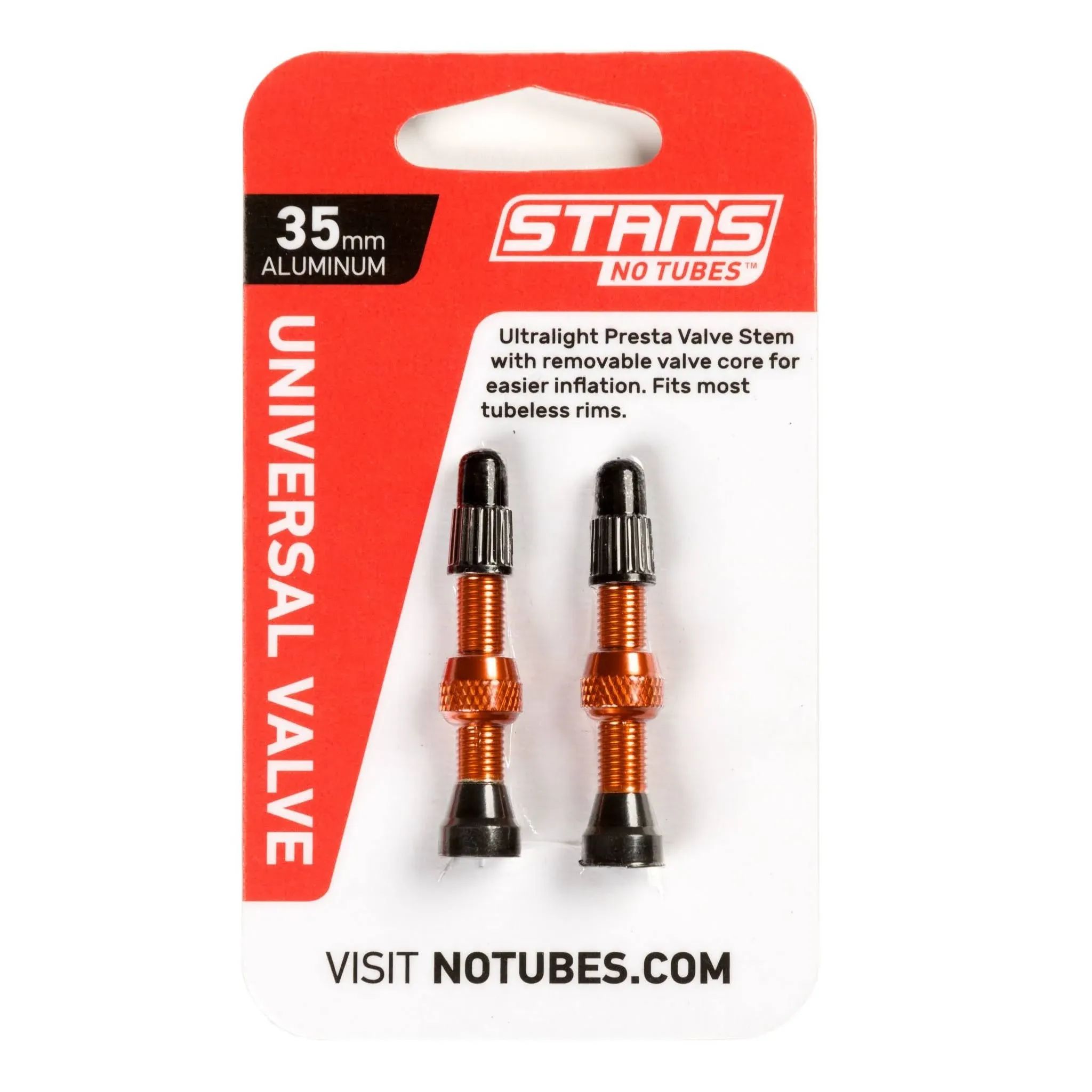 Stan's NoTubes Alloy Tubeless Valve Stem - Pair Orange, 35mm