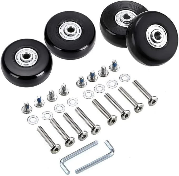 OwnMy 50 x 18mm Set of 4 Luggage Suitcase Replacement Wheels, Rubber Swivel Caster Wheels Bearings Repair Kits (Black)